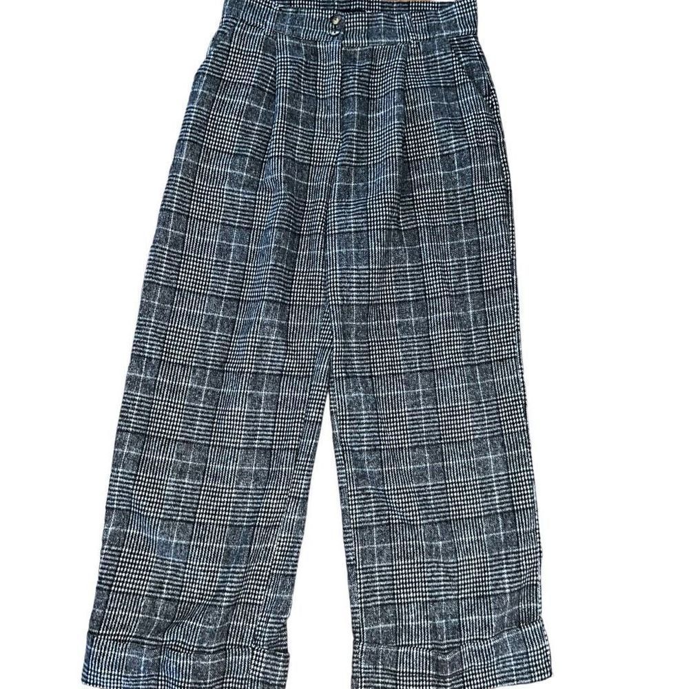 KOANDAILY Black & White Plaid Wide Leg Button Up Pant Size Large